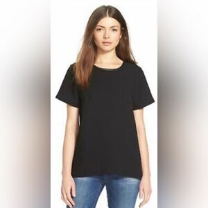 Madewell Black Short Sleeve Hi-Lo Top With faux leather neck hem Size XS EUC